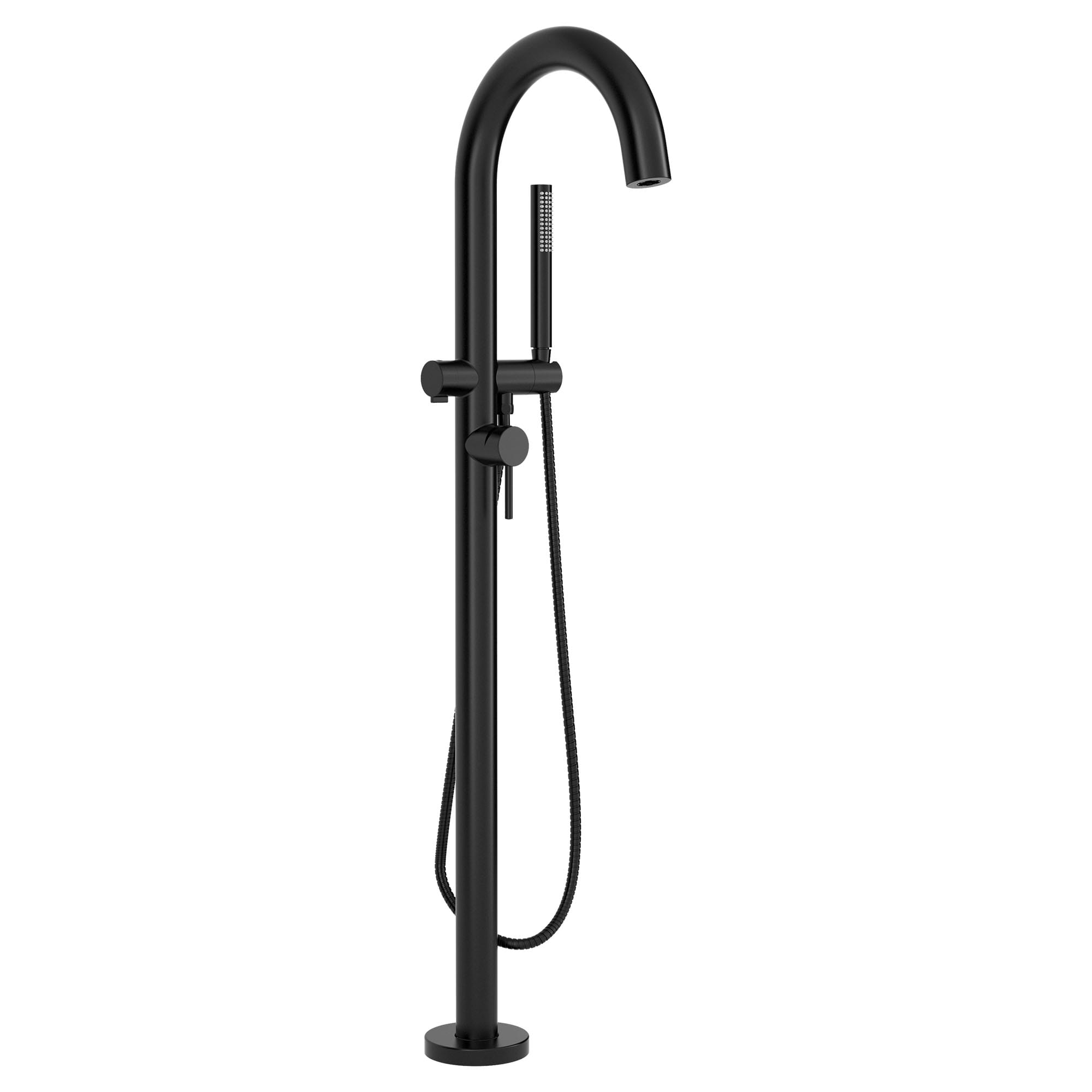 Contemporary Round Freestanding Tub Faucet with Personal Shower for Flash Rough in Valve with Lever Handle MATTE BLACK (FITTINGS)